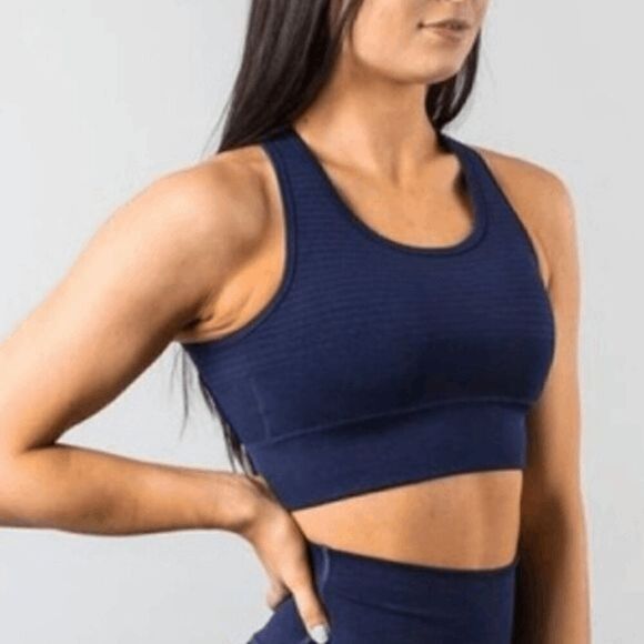 Alphalete Vault Navy Blue Cross Back Seamless Sports Bra Small - Picture 5 of 6